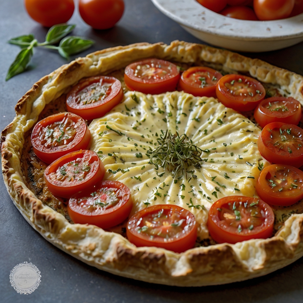Tarte fine aux tomates anciennes et chèvre frais